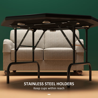 8 Player Folding Poker Table, Portable Octagon Blackjack Table with Cup Holders, Padded Edge, Green