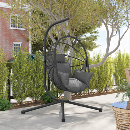 Metal Stand Hanging Egg Chair, with Full Body Padded Seat - Grey