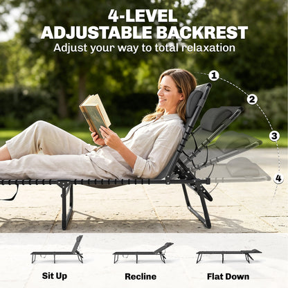 Set of Two Folding Sun Loungers, with Four-Position Backs - Grey