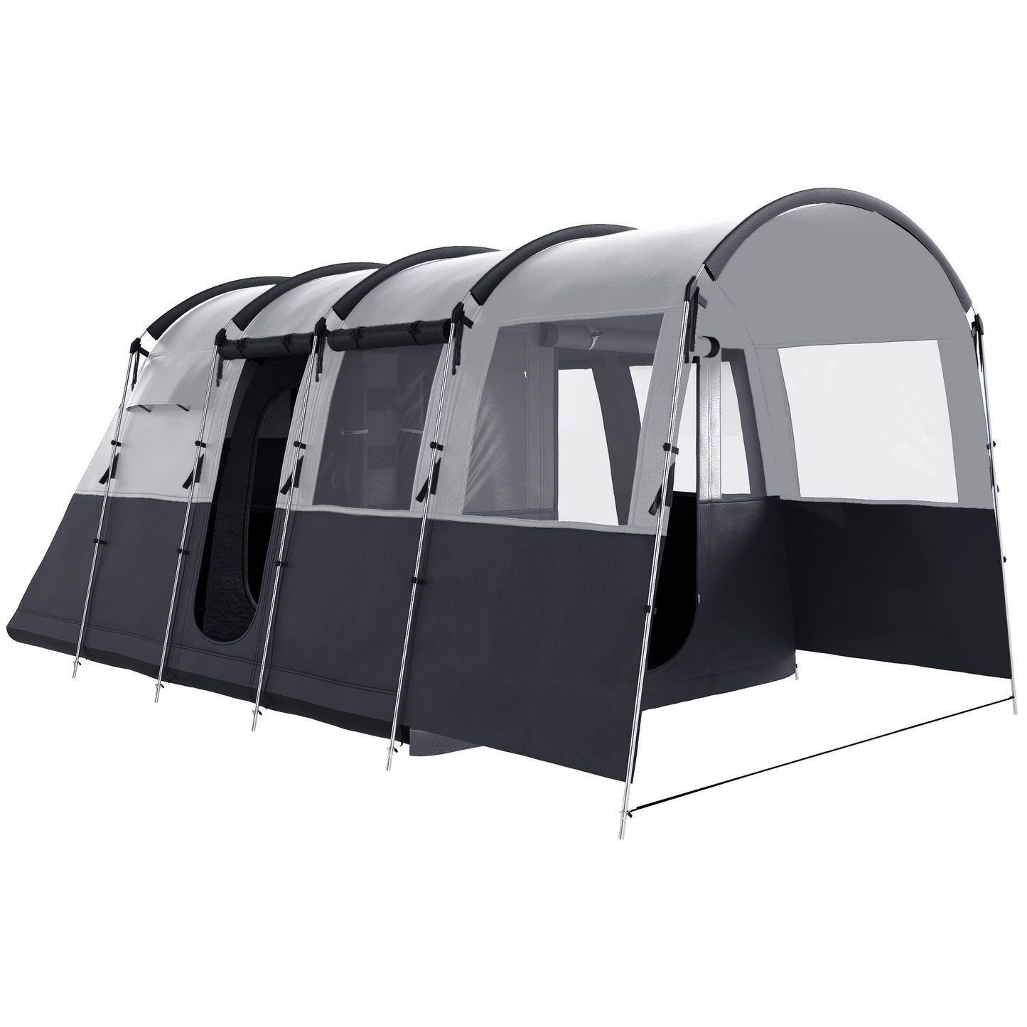4 Person Camping Tent, Waterproof Family Tent, Tunnel Design, 4 Large Windows, Sleeping Cabins 3000mm Water Column Grey