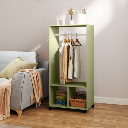 Open Wardrobe on Wheels, Bedroom Wardrobe with Clothes Hanging Rail, 2 Storage Shelves, Mobile Garment Rack for Cloakroom