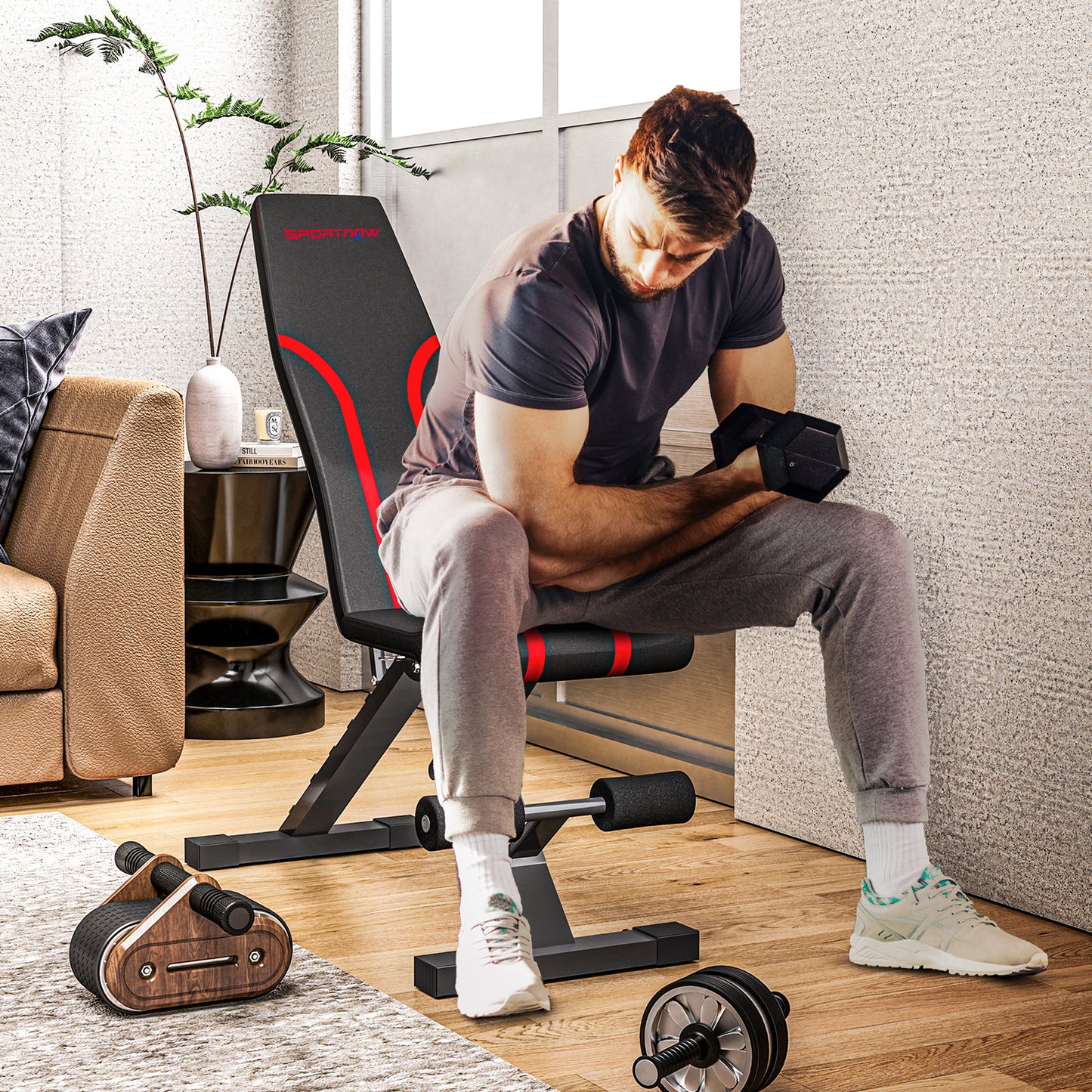 Foldable Weight Bench, Adjustable Incline Flat Bench Press with 6-Level Backrest, 4-Level Seat