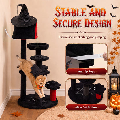 Gothic Cat Tree, 155cm Cat Tower for Indoor Kittens, Multi-Level Stable Kitten Activity Centre, Black, Halloween