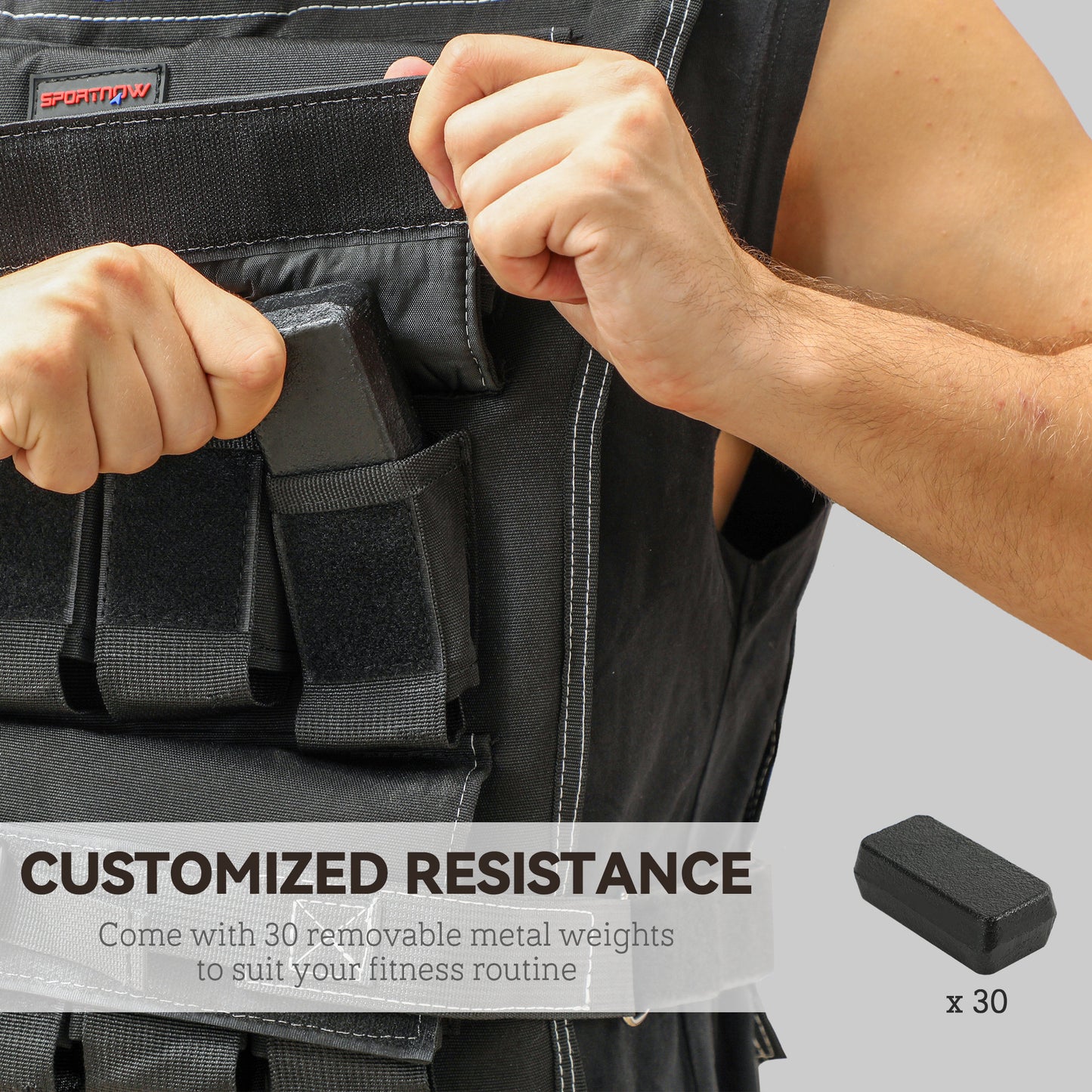 30KG Adjustable Weighted Vest, Running Weight Vest, with 30 Metal Weights, Reflective Strips, for Running, Exercise