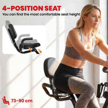 2-in-1 Folding Exercise Bike with 8-Level Magnetic Resistance, Arm Resistance Band, Pulse Sensor, Red