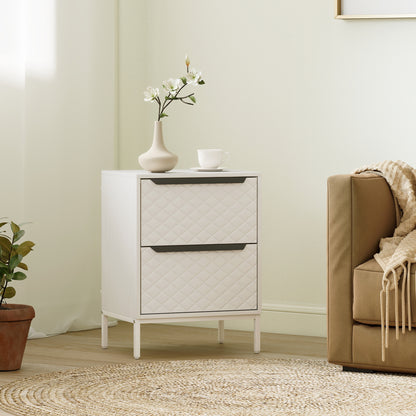 Chest of Drawers, Dresser with 2 Fabric Drawers and Aluminium Handles - White