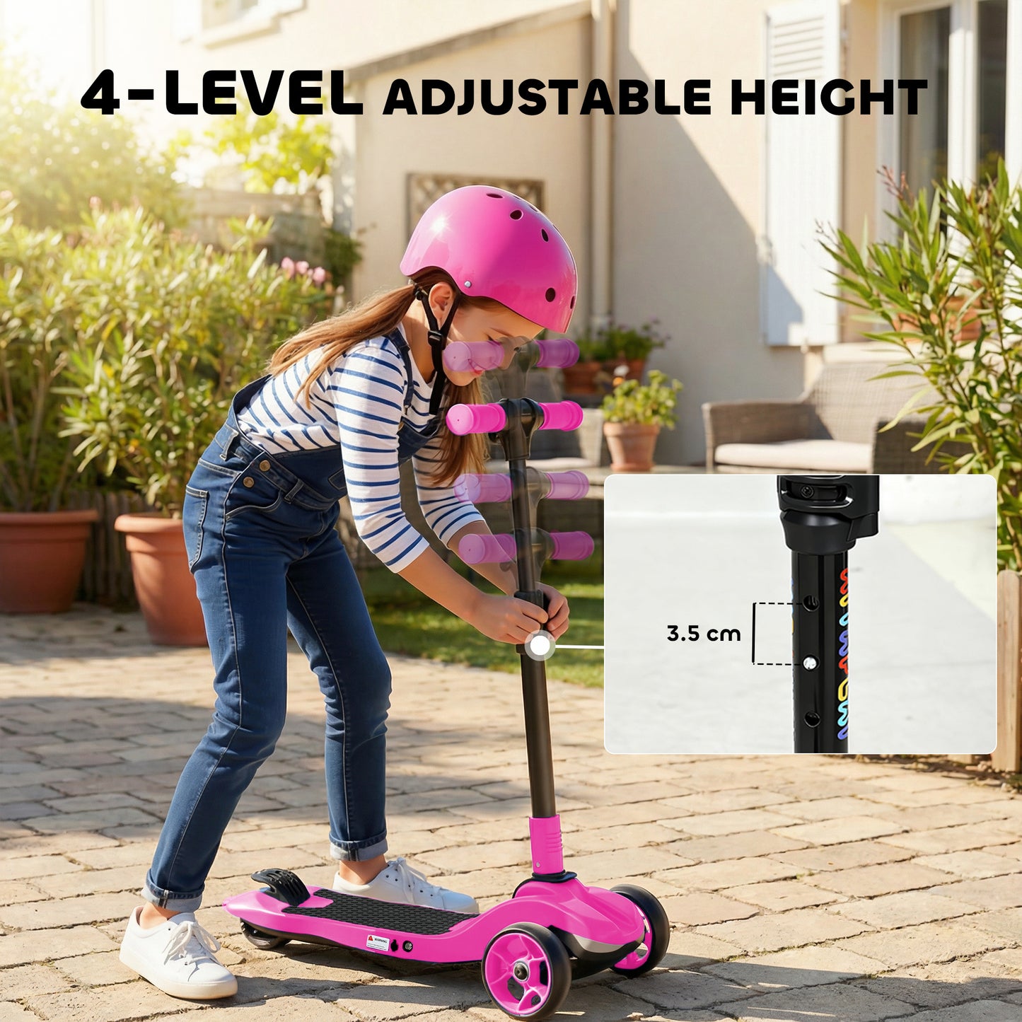 Three-Wheel Foldable Electric Scooter for Kids Aged 6-10 Years, Pink