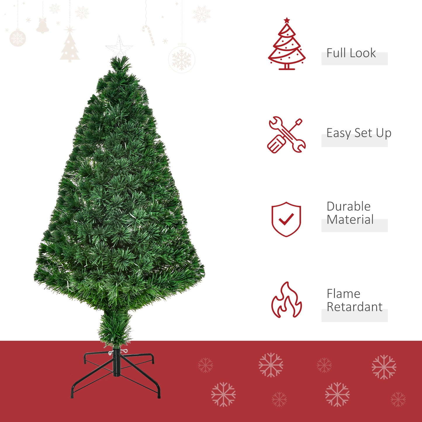 4FT Pre-Lit Fibre Optic Artificial Christmas Tree Holiday Xmas Décor with Tree Topper Multi-Colour