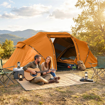 4 Man Camping Tent, UV Protection Tunnel Tent with 2 Bedrooms and Living Area, Large Hiking Sun Shelter, 430 x 240 x 170 cm