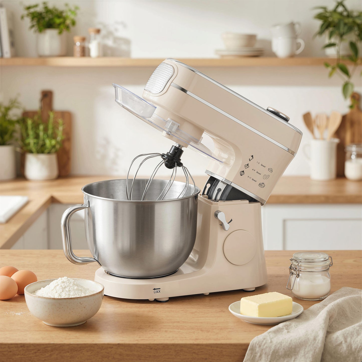 Stand Mixer, 6L 1400W Tilt-Head Food Mixer with 11 Speeds, Pulse & Fermentation Function, LED Display, Cream