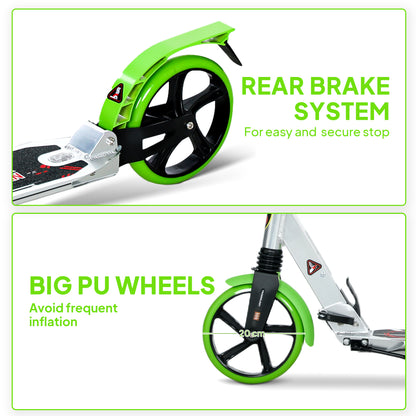 Folding Kick Scooter, Adjustable Ride On Scooter with 200mm Big Wheels and Double Shock Absorption