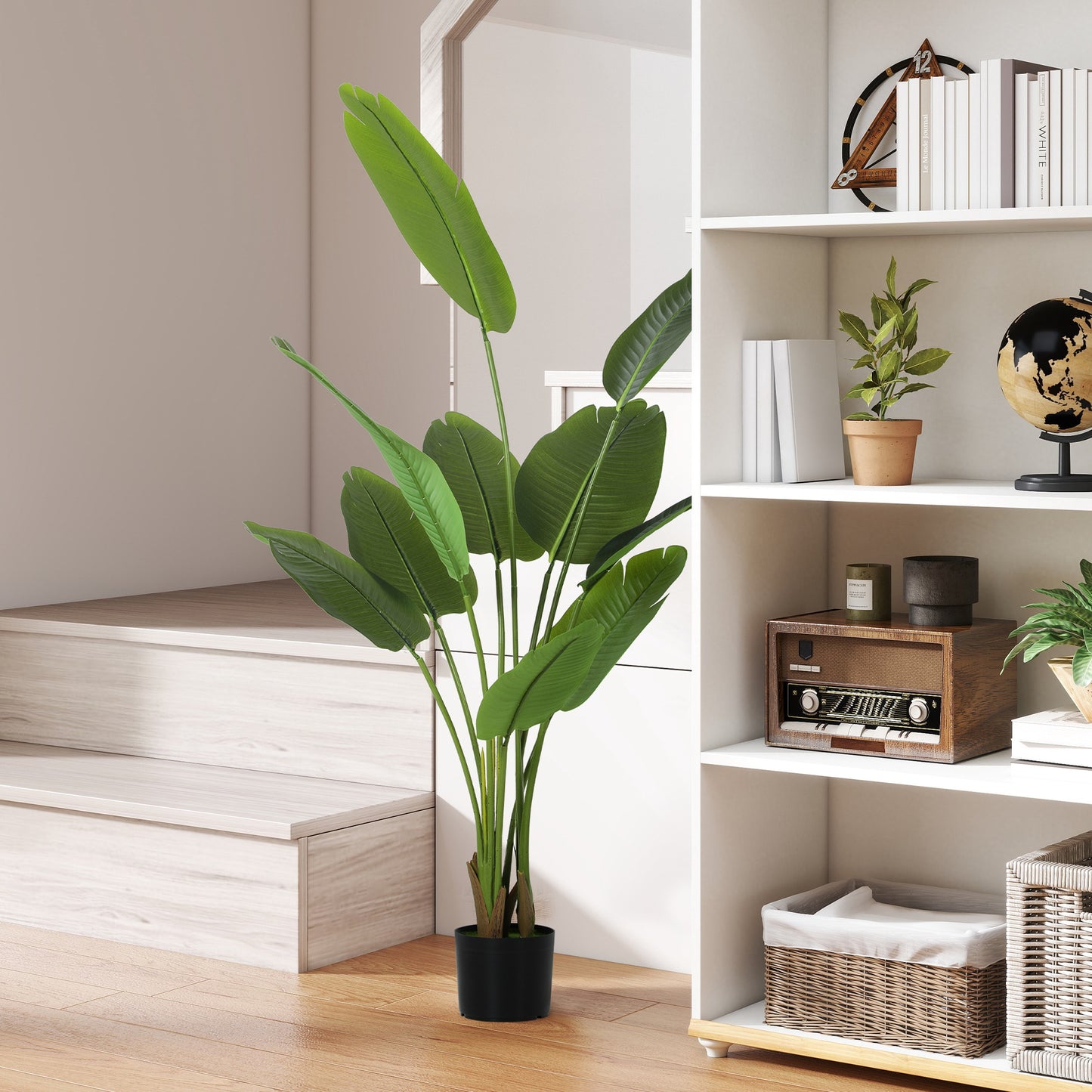 160cm Tall Artificial Bird of Paradise Plant, Faux Banana Leaf Tree with PEVA Leaves and Flocking