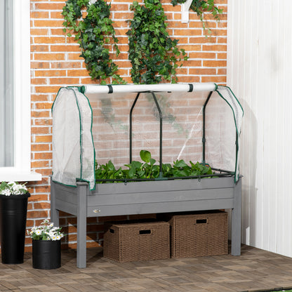 Raised Garden Bed Outdoor Elevated Wood Planter Box w/ PE Cover, Dark Grey