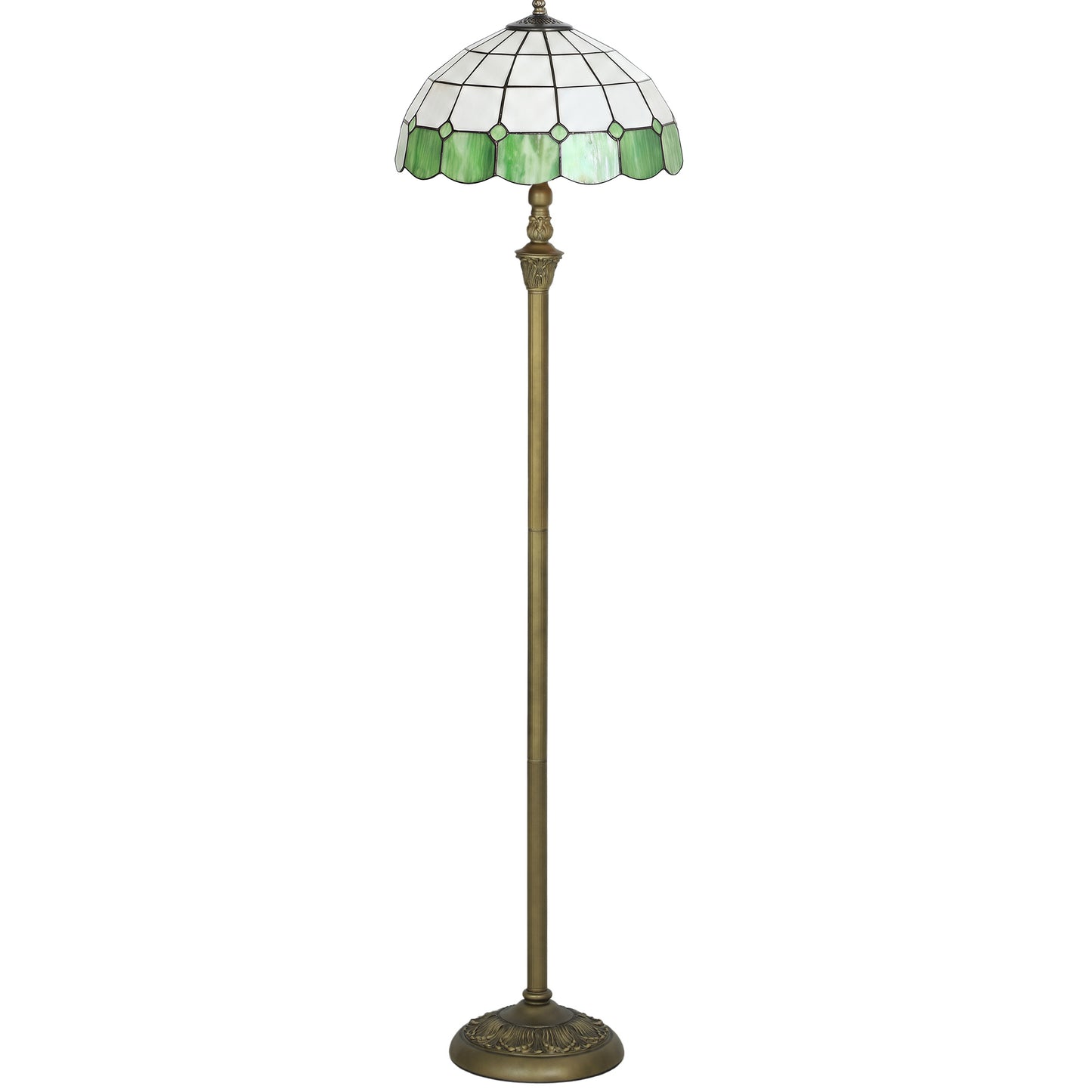 Tiffany-Style Floor Lamp with Handcrafted Stained Glass Shade, 152cm Tall Vintage Standing Lamp, Bronze Tone and Green