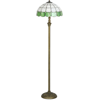 Tiffany-Style Floor Lamp with Handcrafted Stained Glass Shade, 152cm Tall Vintage Standing Lamp, Bronze Tone and Green