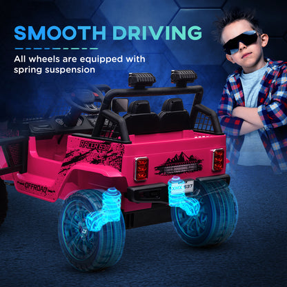 12V Battery Powered Kids Ride-On Car, Electric Truck w/ Spring Suspension, Remote, Music, Horn, Lights, Pink