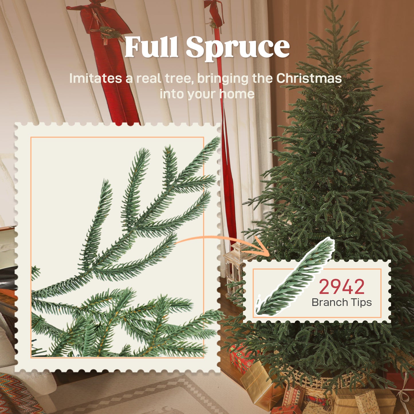 7 ft Full Spruce Christmas Tree with Realistic Dense Tips, Easy Assembly - Green