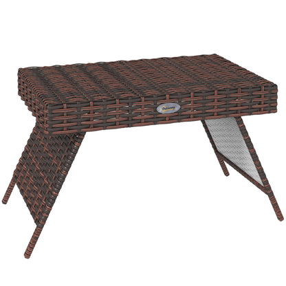 Foldable Outdoor Side Table, Rattan Garden Coffee Table with Steel Frame, Space Saving Bistro Garden Furniture for Patio