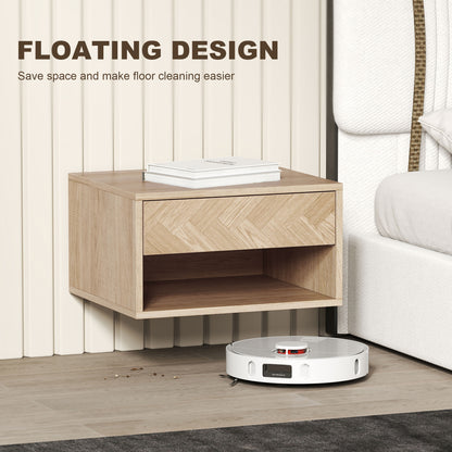 Set of Two Floating Bedside Tables - Natural Wood Finish