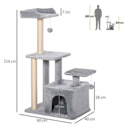 Cat Tree Tower for Indoor Cats 114cm Climbing Activity Centre Kitten with Sisal Scratching Post Perch Hanging Ball Condo Toy