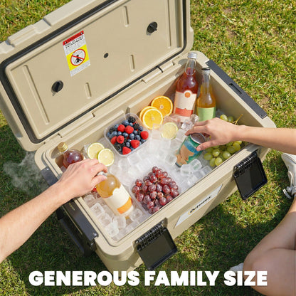 42.6L Insulated Cool Box, Lightweight Portable Ice Cooler with Handle, Lid and Drain Valve, Khaki
