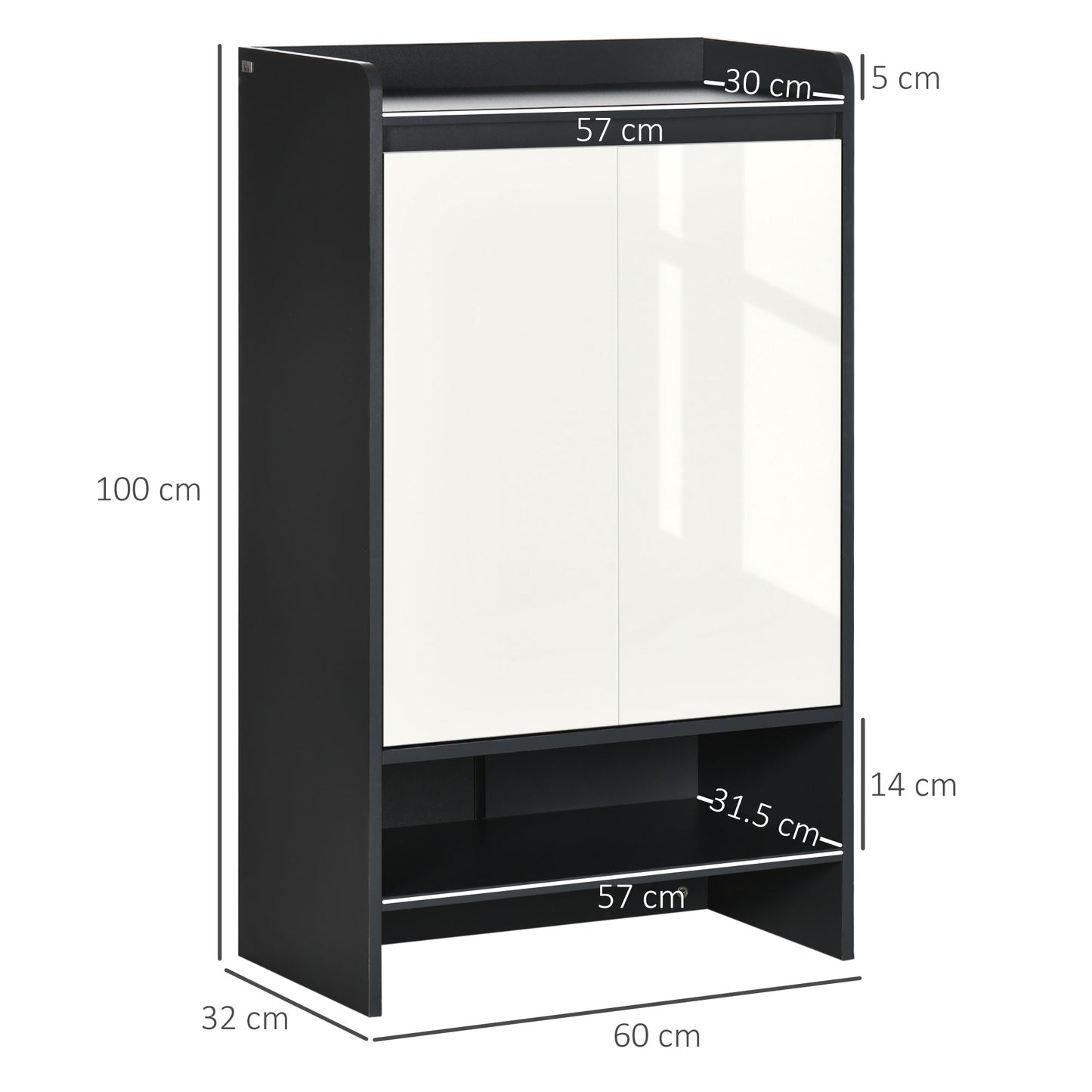 High Gloss Shoe Cabinet with White Doors and Open Shelves, Hallway Shoe Cupboard Storage Organiser for 15 Pairs of Shoes