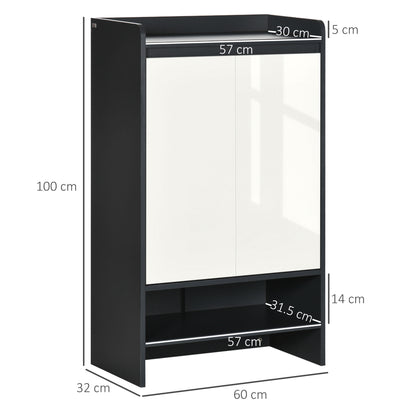 High Gloss Shoe Cabinet with White Doors and Open Shelves, Hallway Shoe Cupboard Storage Organiser for 15 Pairs of Shoes