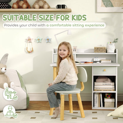 Two-Piece Children Study Table with Hutch, Kids Desk and Chair Set with Storage, Drawer, Shelves, Green