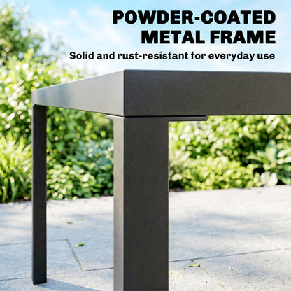 5 Pieces Garden Dining Set, Garden Table and Chairs Set for 4 with Square HDPE Table and Chairs with Armrests, Black
