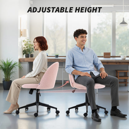 Teddy Fleece Office Chair with Wheels - Light Pink