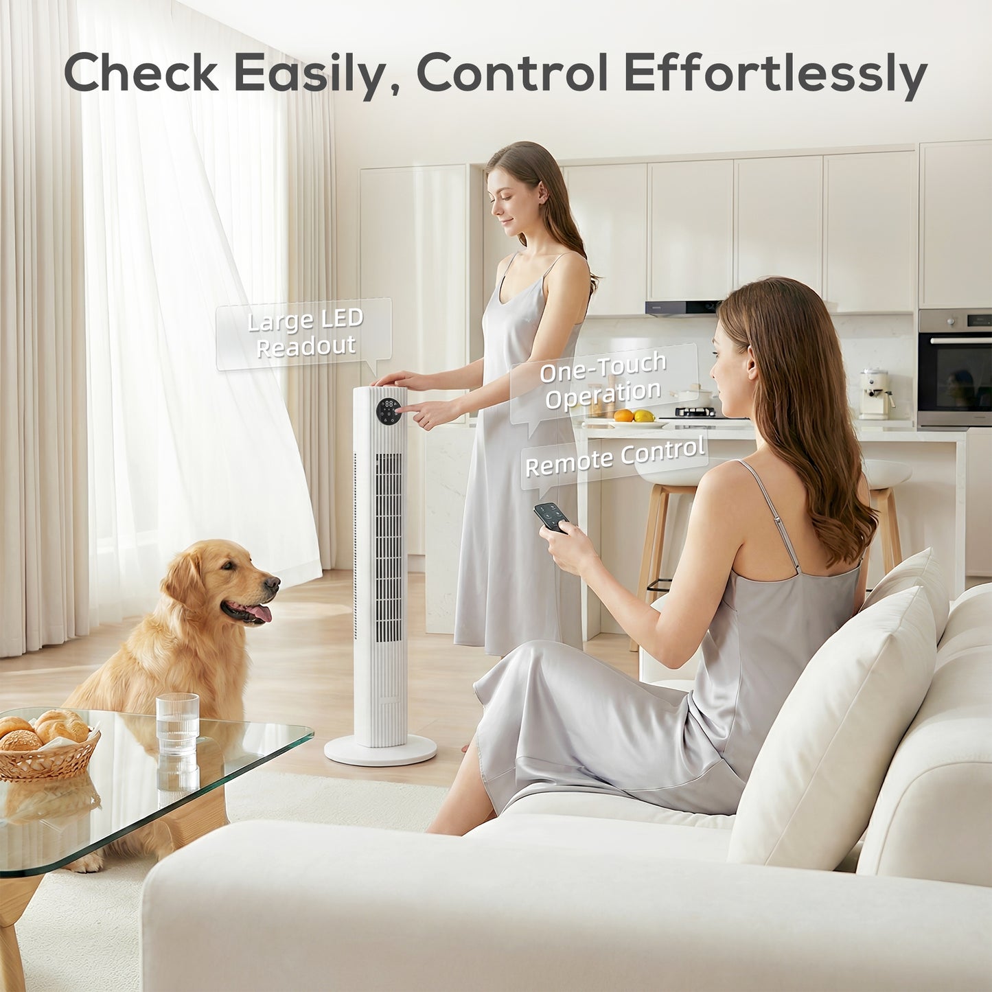 28dB Tower Fan for Bedroom, 36 inch, 8 m/s Velocity Standing Cooling Fan with 80° Oscillating, BLDC Motor, 12 Speeds
