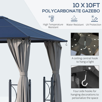 3 x 3(m) Hardtop Gazebo Canopy with Polycarbonate Roof, Alloy Aluminium Frame, Black