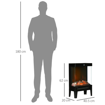 180° Charming Electric Fireplace Heater, Quiet Freestanding Stove with LED Flame Effect, 3-Sided Tempered Glass Panels
