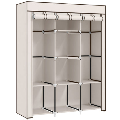 Fabric Wardrobe, with Rails and Shelves - Cream White