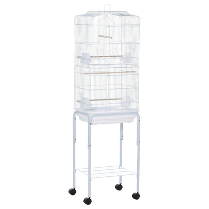 Bird Cage Budgie Cages for Finch Canary Parakeet with Stand Wheels Slide-out Tray Accessories Storage Shelf
