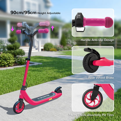 Electric Scooter for Kids 6+, Foldable E Scooter, Up to 8 KM/H, Maximum Range 6 KM, Adjustable Height, Pink