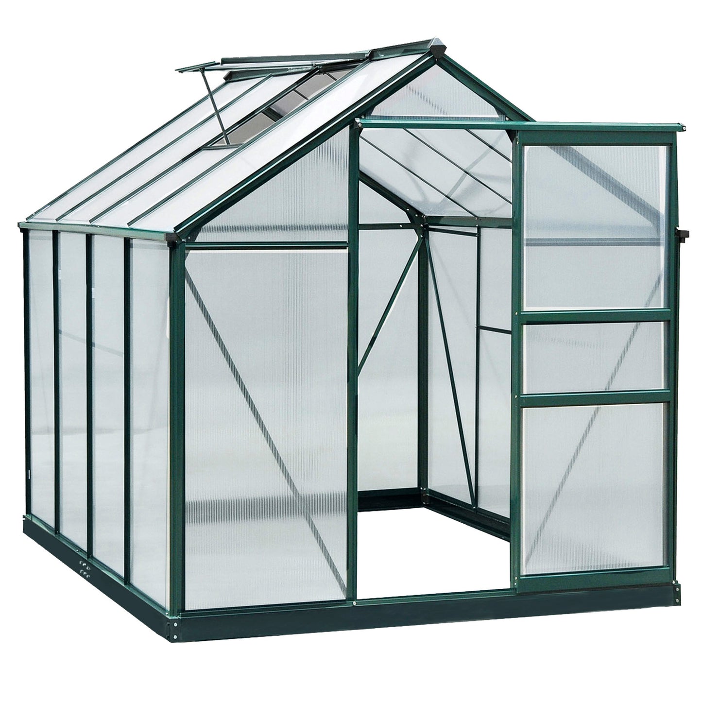 6 x 8ft Polycarbonate Greenhouse, Large Walk-In Green House with Slide Door and Window