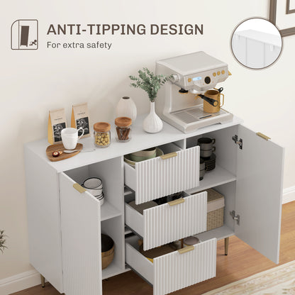 2-Door Sideboard with 3 Drawers and Adjustable Shelves - White