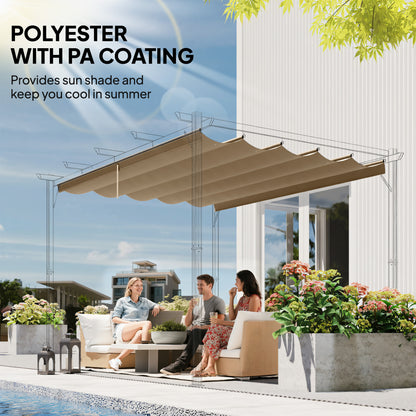 Retractable Pergola Cover, 2.55 x 2.5 m Replacement Canopy Fabric for 3 x 3 m Frame, Roof Top Only, Tan