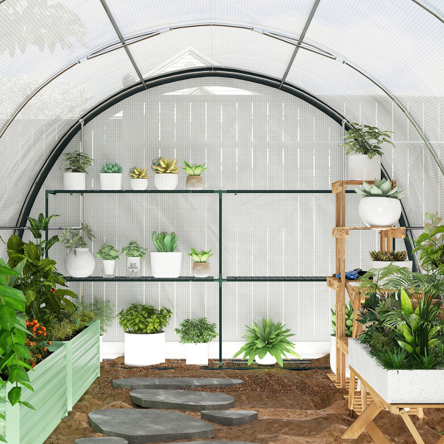4 x 3(m) Walk-In Tunnel Greenhouse, with Accessories - White