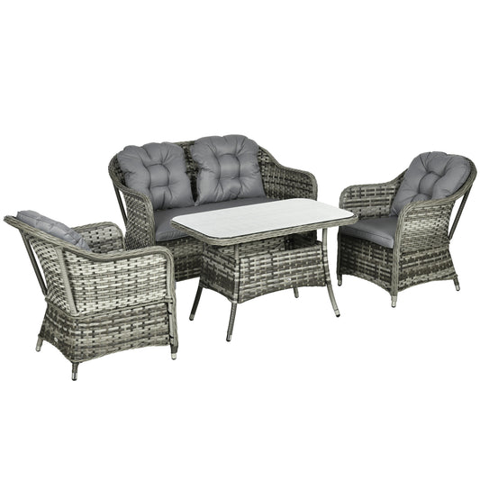 Four-Piece Rattan Set, with Glass-Top Table - Grey