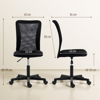 Computer Desk Chair, Armless Mesh Office Chair with Adjustable Height and Rolling Wheels, Black