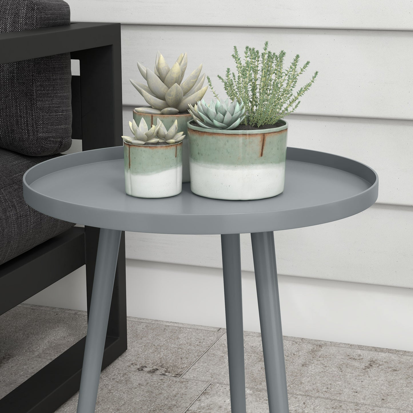 Round Garden Coffee Table, Outdoor Side Table with Rounded Steel Edge, Ø40 x 50H cm, Grey