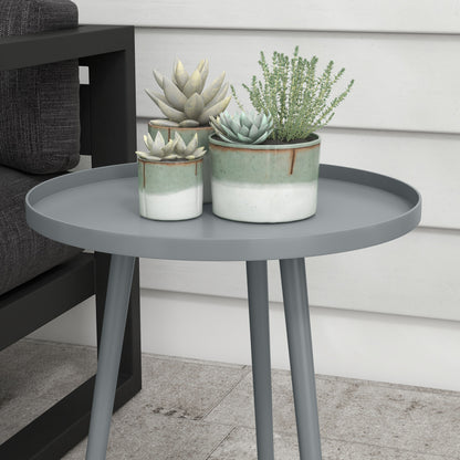 Round Garden Coffee Table, Outdoor Side Table with Rounded Steel Edge, Ø40 x 50H cm, Grey