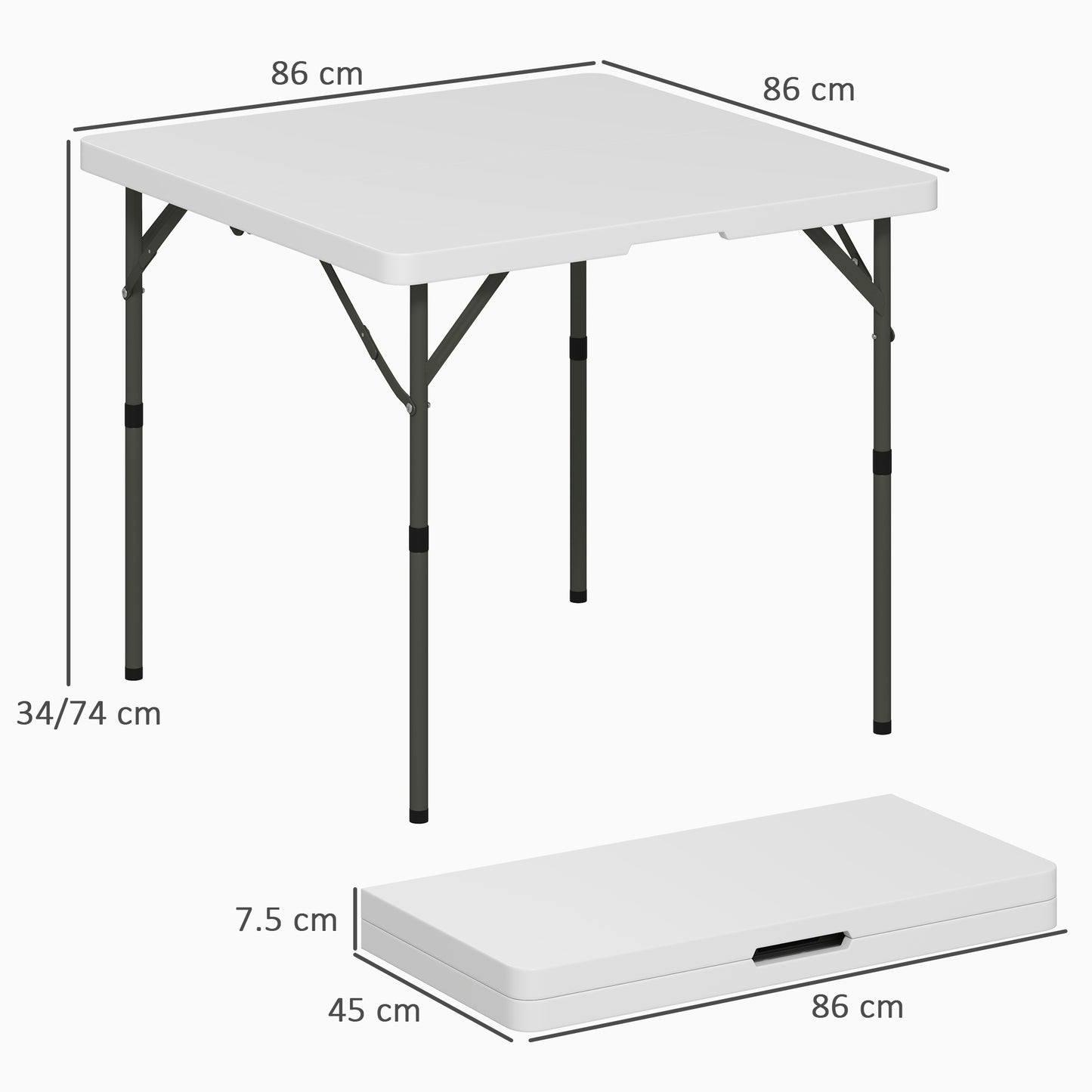 34/74cm Folding Camping Table, with Handle - White