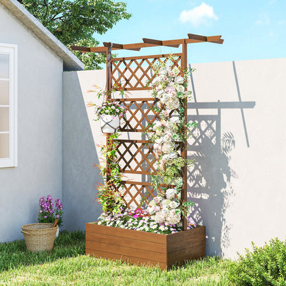 Wooden Trellis Planter Box, Raised Garden Bed to Grow Vegetables, Herbs and Flowers, Orange