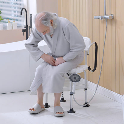 Shower Chair for the Elderly and Disabled, Height Adjustable Shower Stool with Back and Flipped Padded Arms