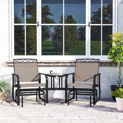 Double Outdoor Glider Chair, 2 Seater Patio Rocking Chairs, Swing Bench with Tempered Glass Table
