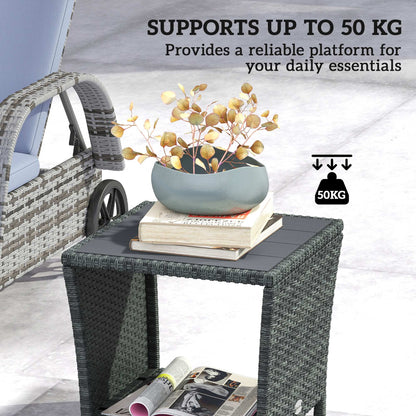 Side Table 2-Tier Outdoor Coffee Table with Storage Shelf PS Wood Slat Top/Grey