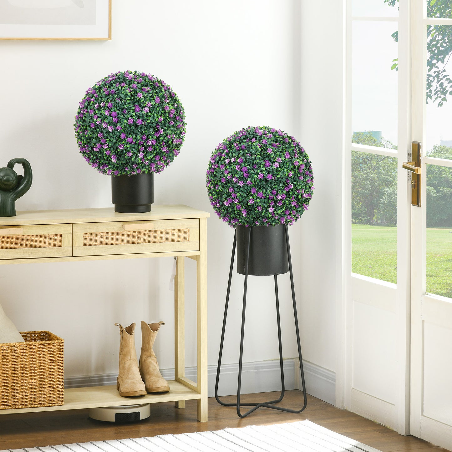 Set of Two Artificial Boxwood Balls Plants - Purple